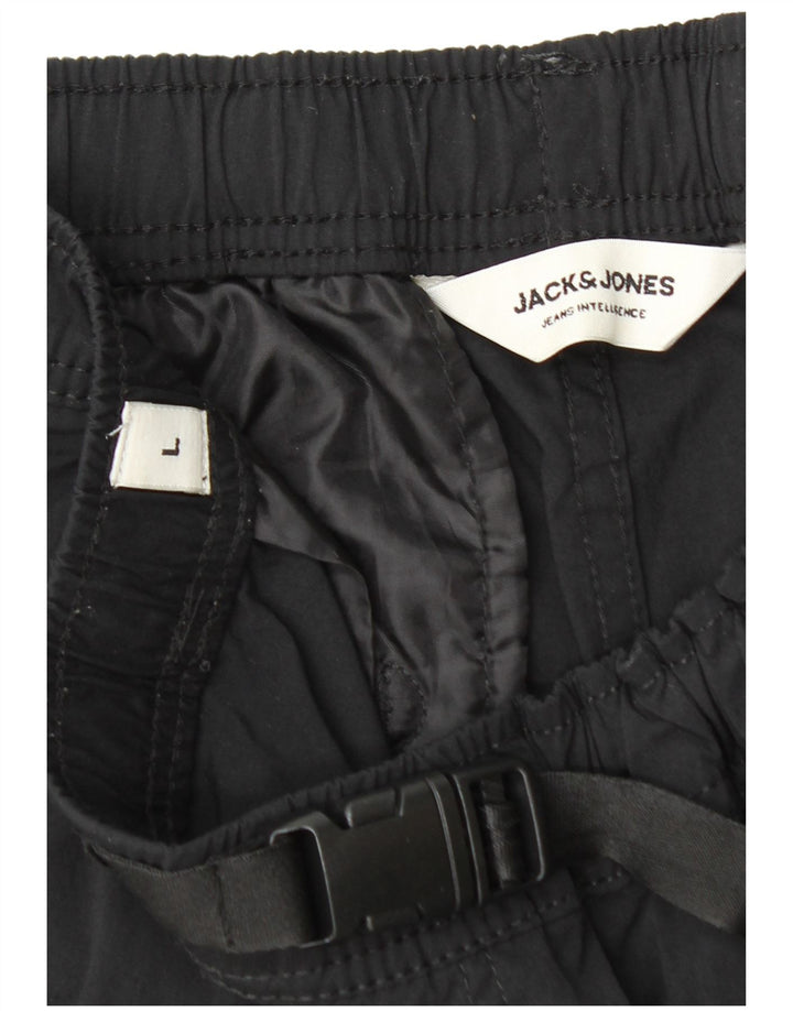 JACK & JONES Mens Cargo Tracksuit Trousers Joggers Large Black Nylon