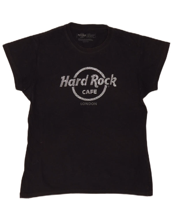 T-shirt damski Hard Rock Cafe London z grafiką Top UK 16, duży, czarny, bawełniany