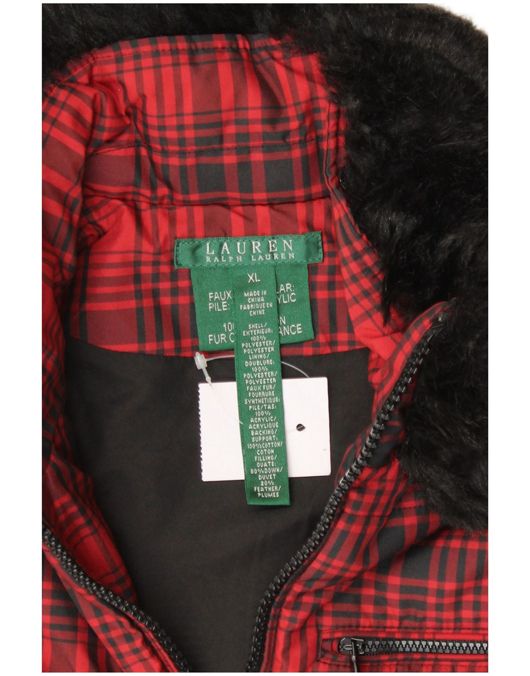Kamizelka damska RALPH LAUREN UK 18 XL, poliester w czerwoną kratę