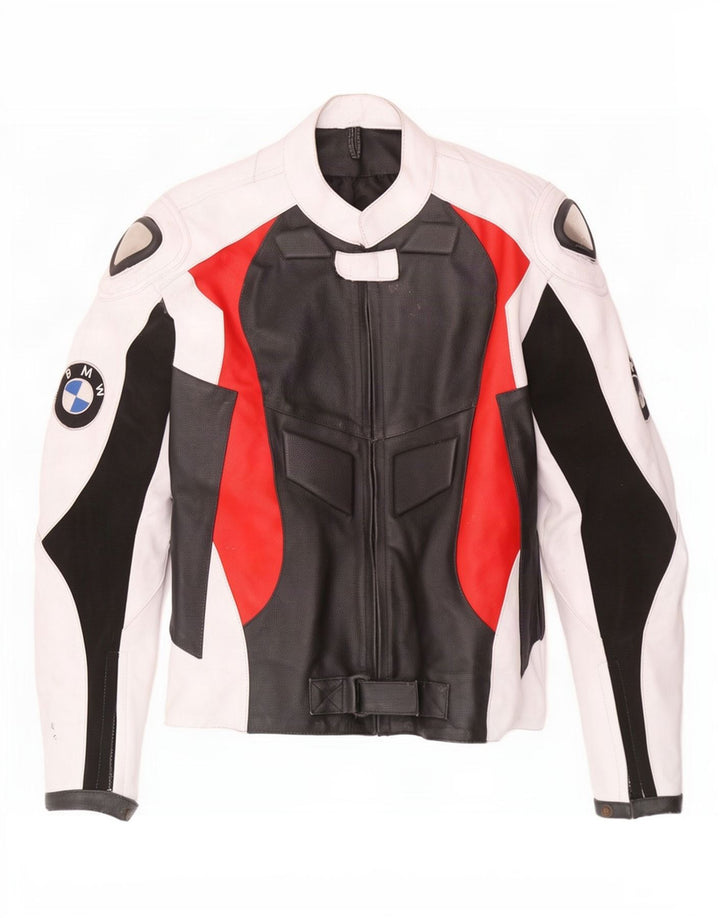 Męska skórzana kurtka BMW Racer UK 42 XL, wielokolorowa z blokami kolorów