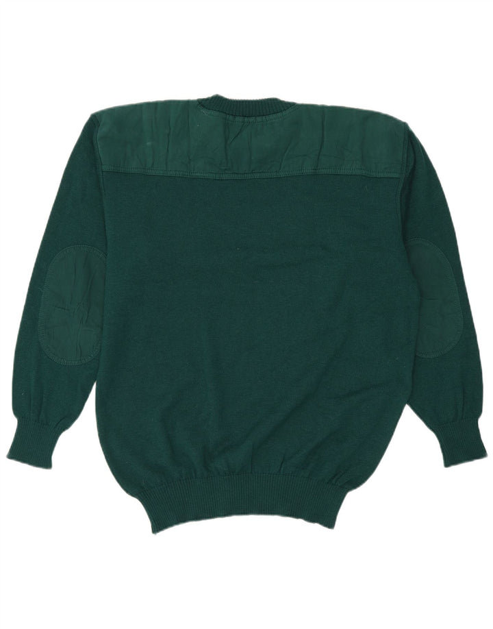 Vintage męski sweter z okrągłym dekoltem, duży, zielony, z dziewiczej wełny