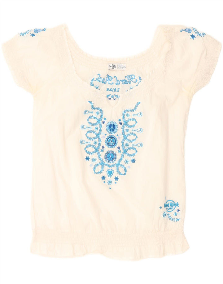 HARD ROCK CAFE Womens Blouse Top UK 12 Medium Off White Vintage Hard Rock Cafe and Second-Hand Hard Rock Cafe from Messina Hembry 