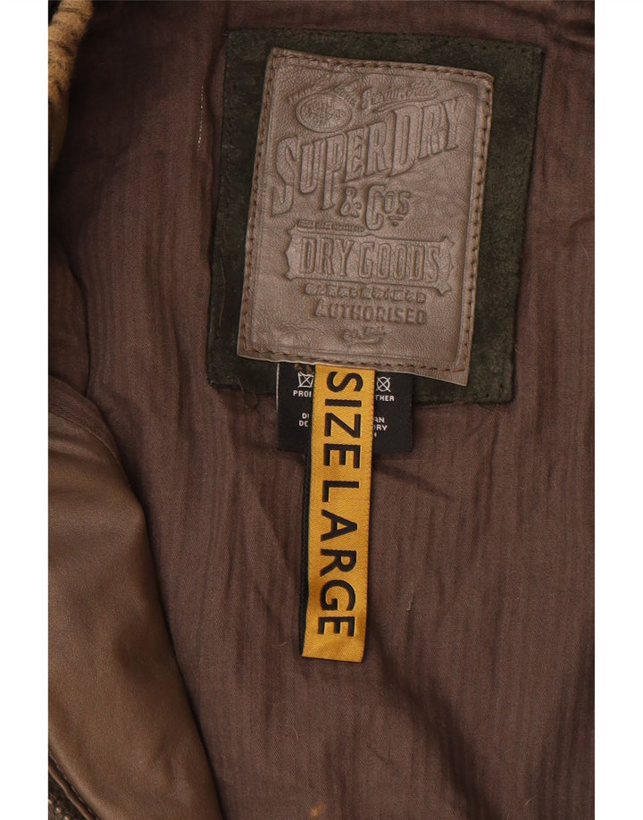 Damska kurtka wojskowa skórzana Superdry UK 16, duża brązowa skóra