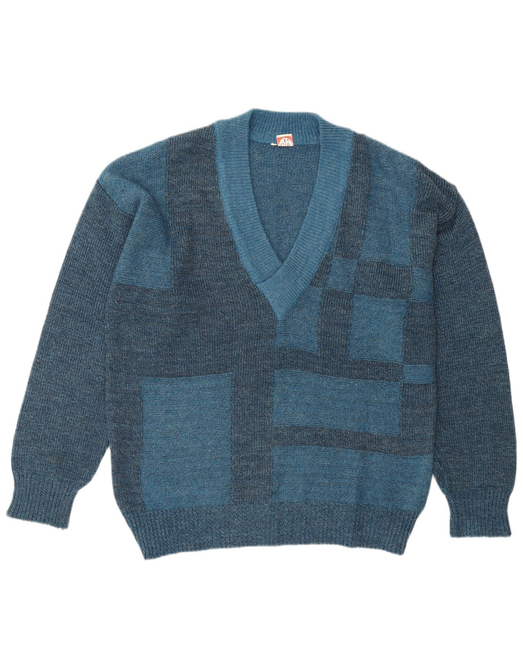 Męski sweter VINTAGE z dekoltem w kształcie litery V IT 50 Średni niebieski geometryczny poliakryl