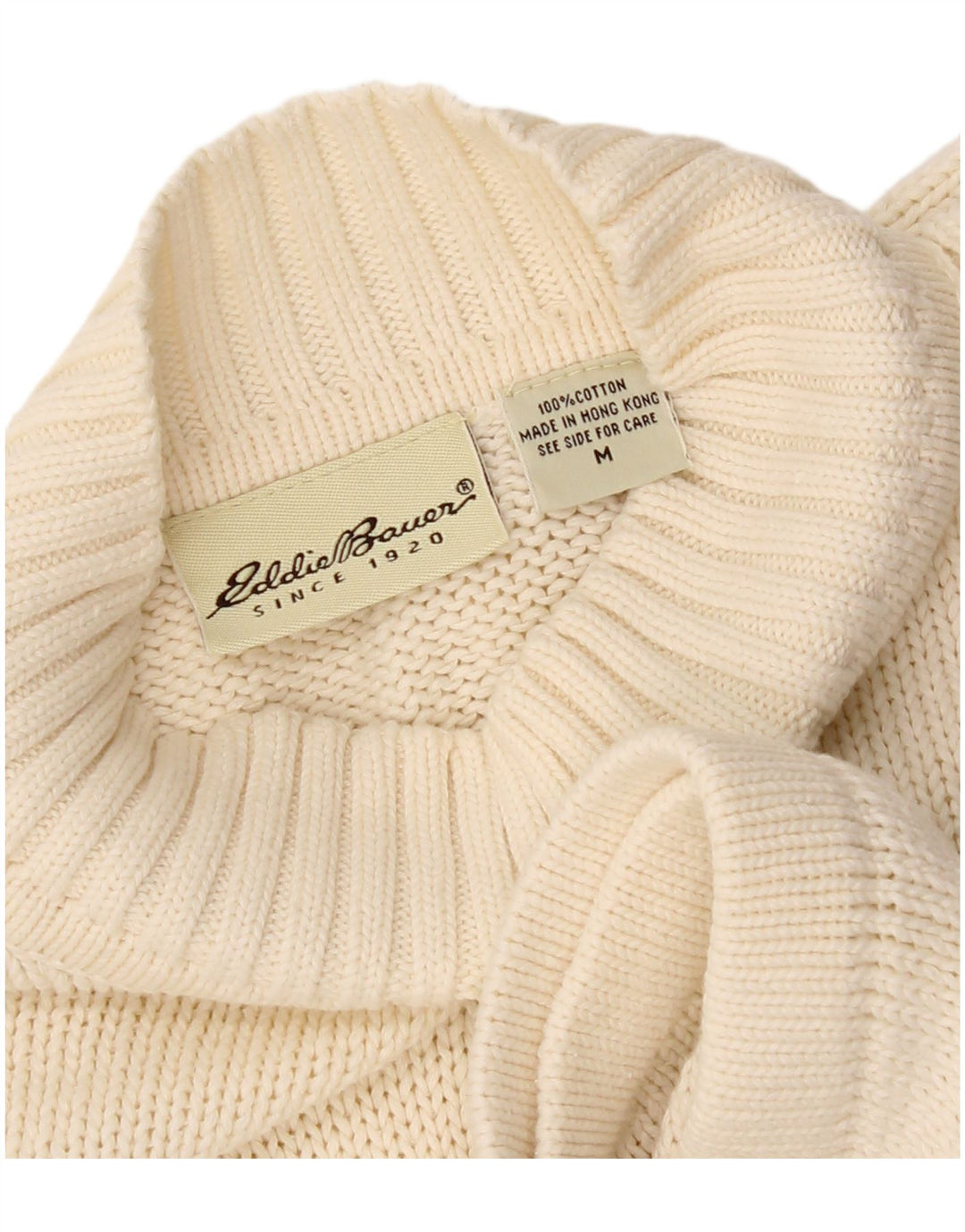 Męski sweter z golfem Eddie Bauer, średniej wielkości złamanej bieli, bawełniany