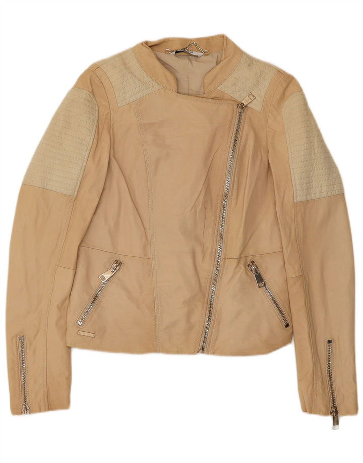 Damska kurtka motocyklowa Liu Jo IT 42, skóra w kolorze średniego beżu