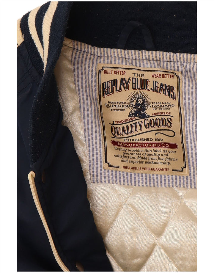 Męska kurtka graficzna REPLAY Varsity UK 38 w kolorze średniego granatu