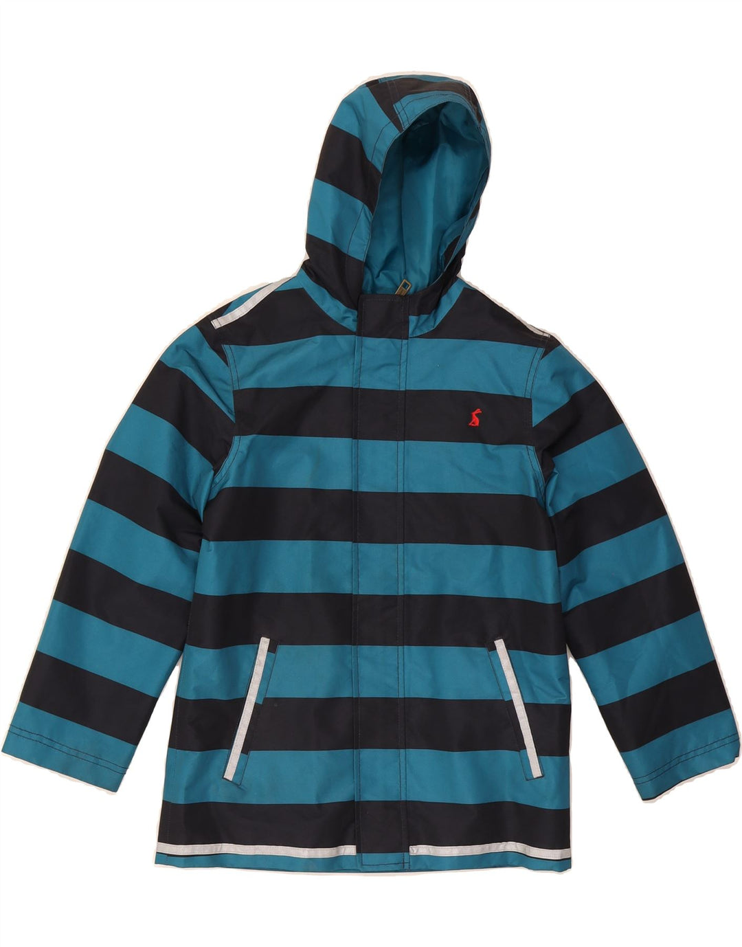 JOULES Girls Hooded Windbreaker Jacket 9-10 Years Blue Striped Polyester Vintage Joules and Second-Hand Joules from Messina Hembry 