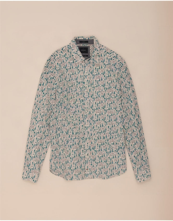 Koszula męska White Stuff Slim Fit w abstrakcyjny wzór, mała, niebieska, bawełniana
