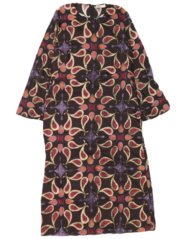 Damska sukienka maxi z długim rękawem Zara UK 18 XL Czarny poliester Paisley