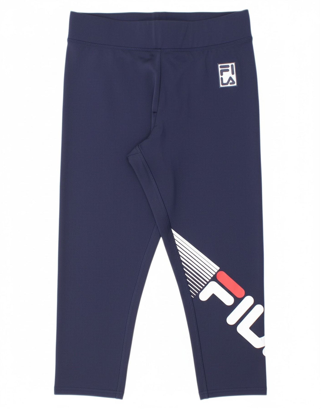 FILA Womens Graphic Capri Leggings UK 12 Medium  Navy Blue Polyester