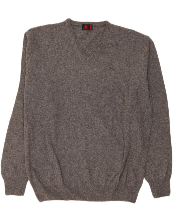 Męski sweter Kappa z dekoltem w kształcie litery V, 3XL, szara wełna owcza