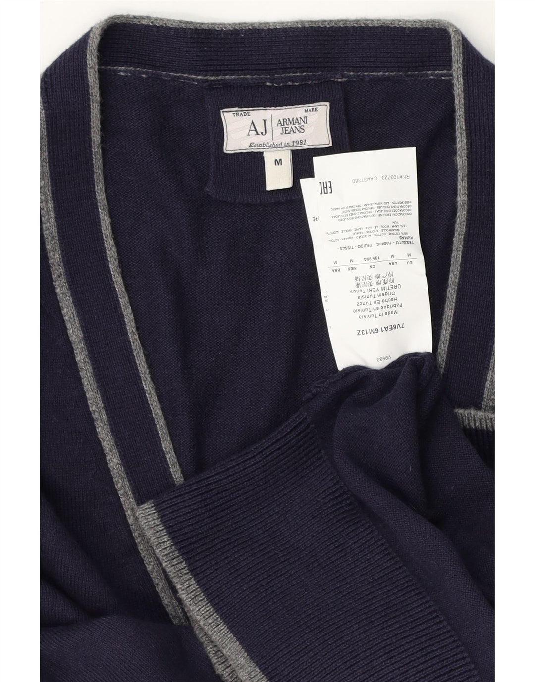 ARMANI JEANS Męski sweter rozpinany Średni granatowy, bawełniany blok kolorów