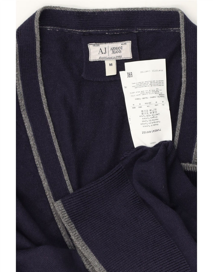 ARMANI JEANS Męski sweter rozpinany Średni granatowy, bawełniany blok kolorów