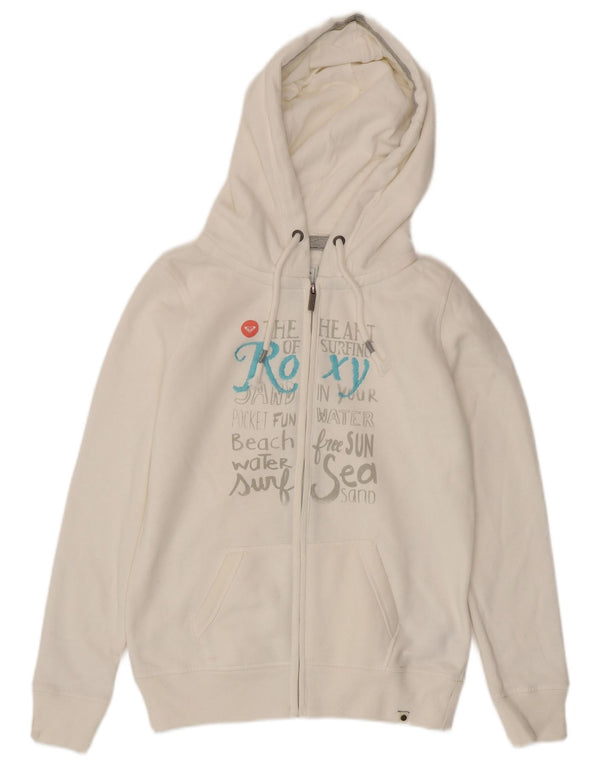 Damski sweter Roxy z grafiką i zamkiem błyskawicznym, UK 10, mały, biały, bawełniany