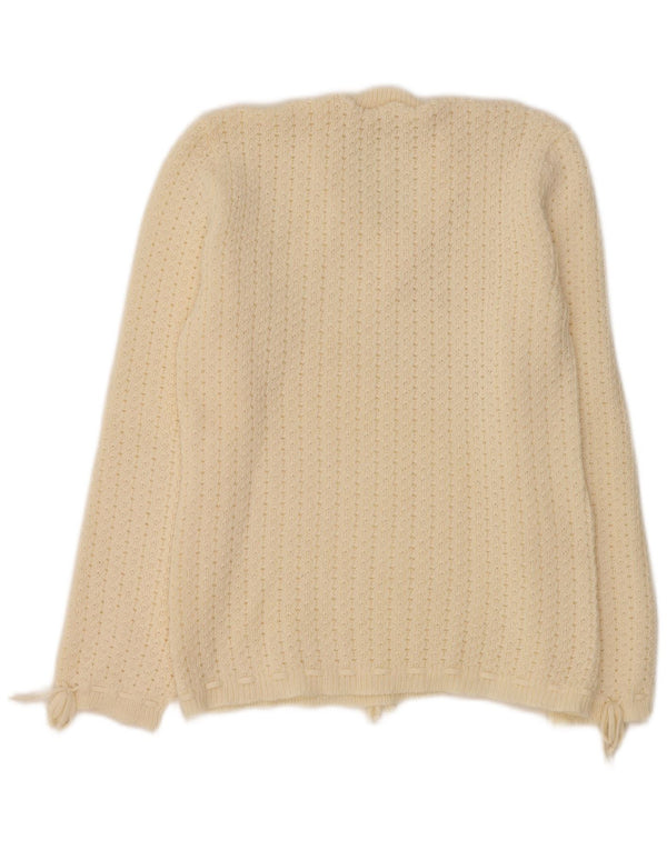 Sweter damski VINTAGE z dekoltem w kształcie litery V, UK 12, średni, w kolorze złamanej bieli