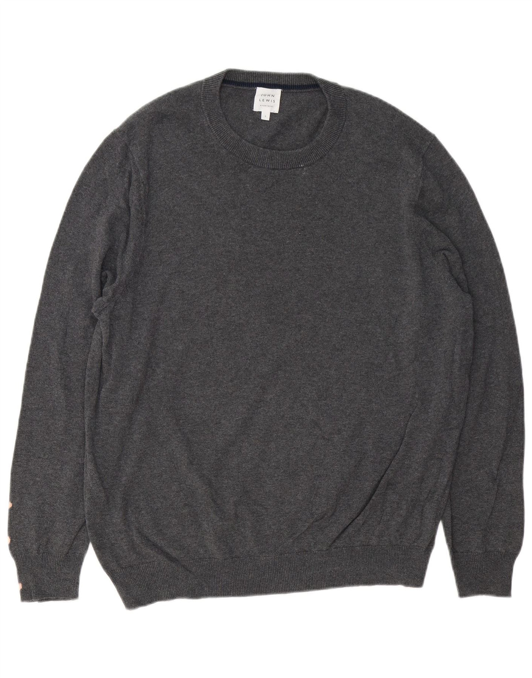 Męski sweter z okrągłym dekoltem John Lewis, duży, szary, bawełniany
