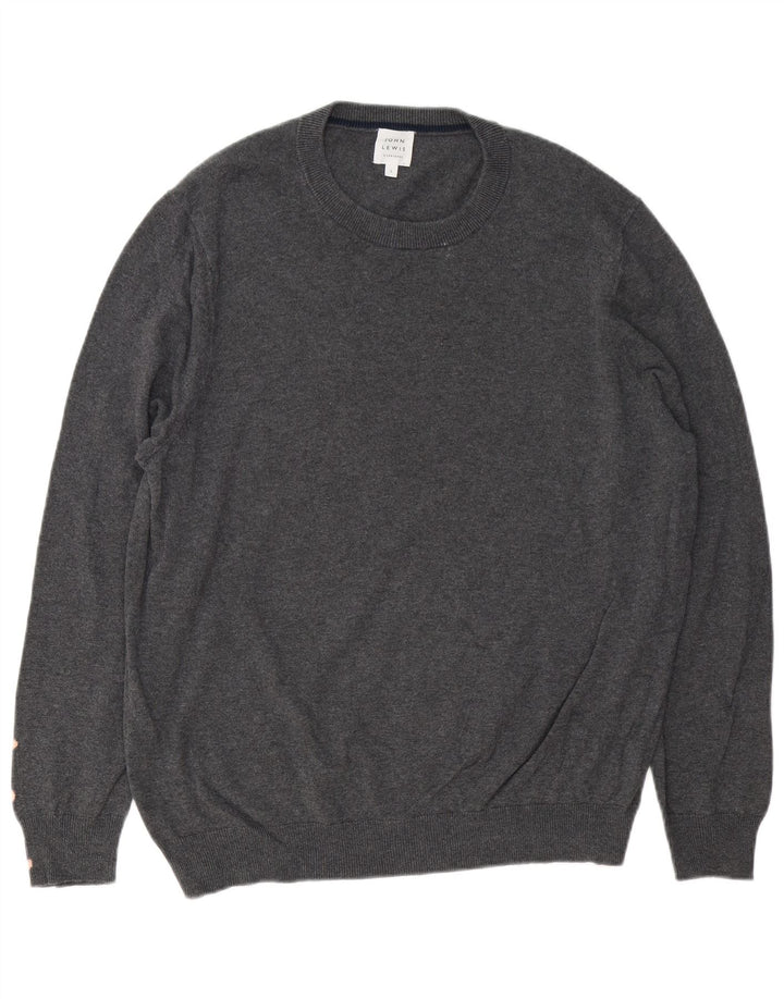 Męski sweter z okrągłym dekoltem John Lewis, duży, szary, bawełniany