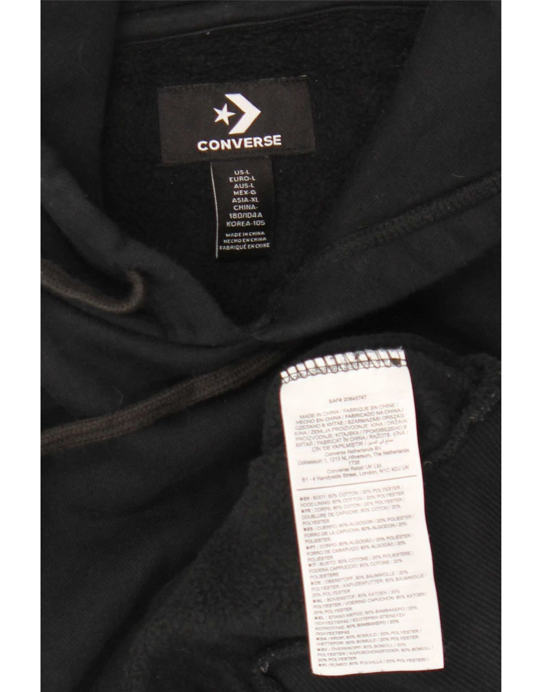 Converse Męski sweter z kapturem, duży, czarny, bawełniany