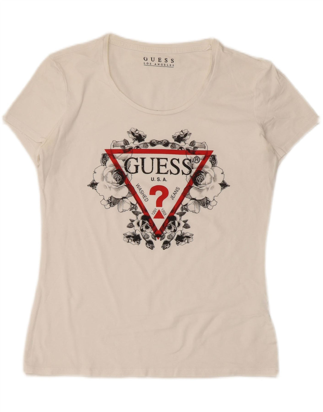 Damska koszulka graficzna Guess Top UK 12 Medium White