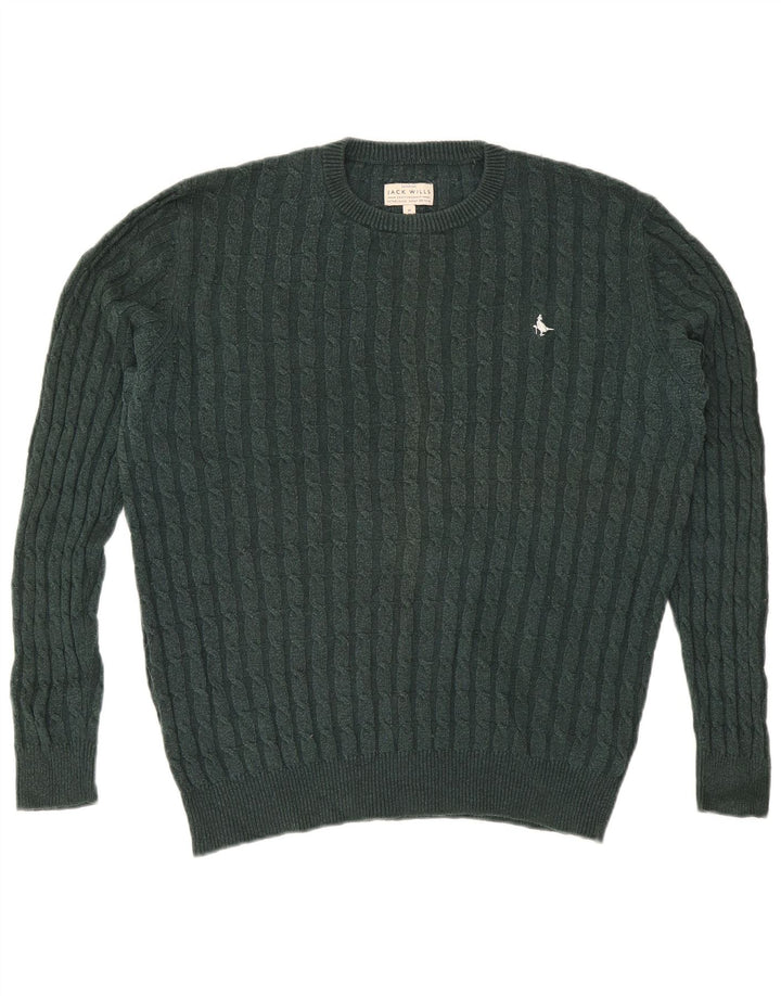 Męski sweter z okrągłym dekoltem Jack Wills, średnio zielona wełna