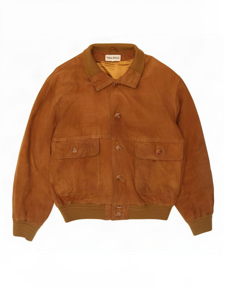 Vintage męska zamszowa kurtka bomber UK 36 mała brązowa skóra