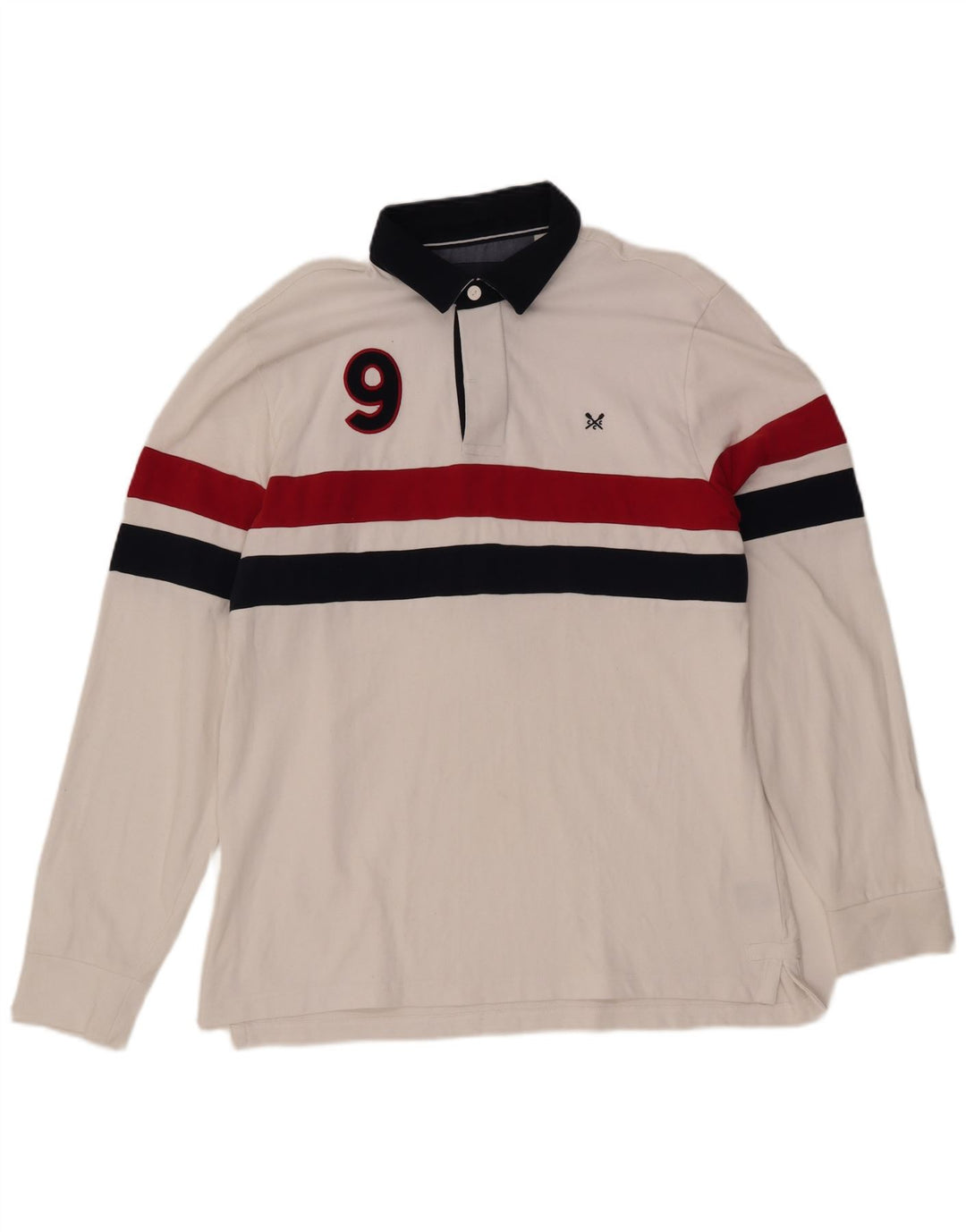 CREW CLOTHING Męska koszulka polo do rugby z grafiką, duża, biała, z blokami kolorów