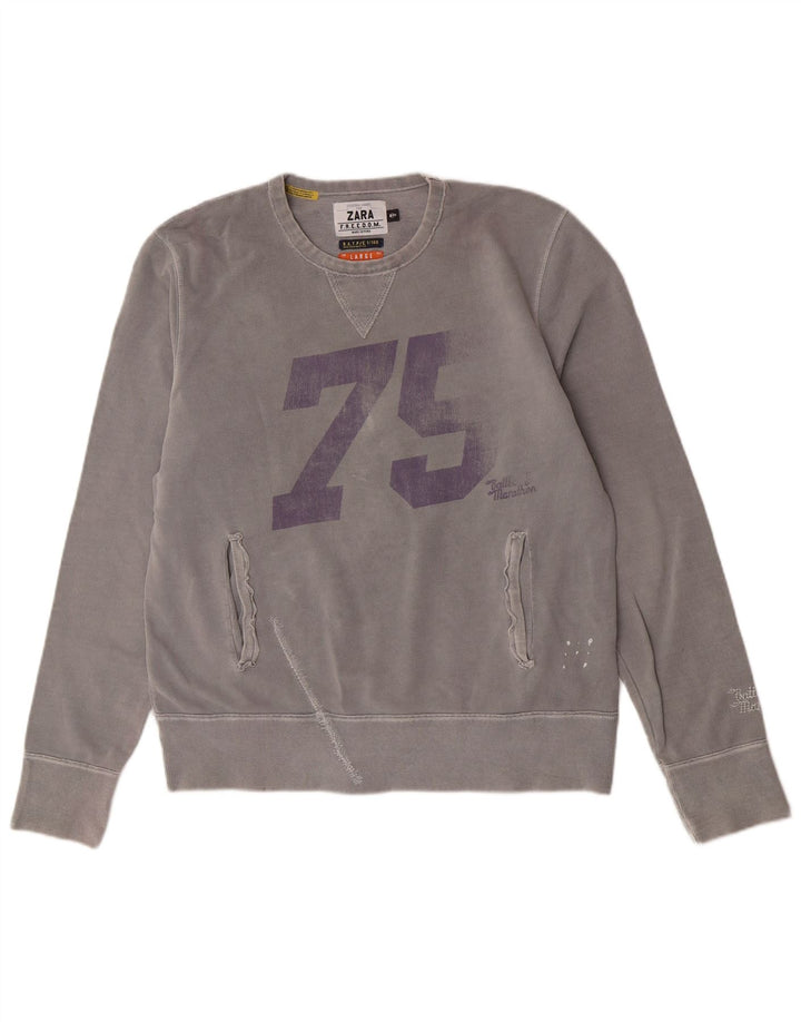 Męska bluza z grafiką Zara, duża, szara, bawełniana