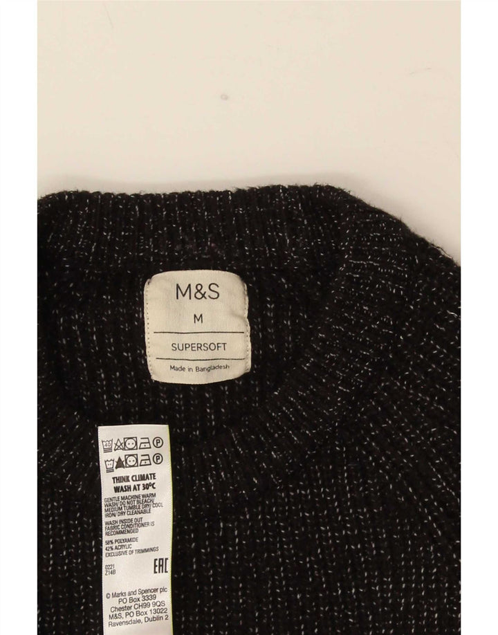 Marks & Spencer Męski sweter z okrągłym dekoltem, średni czarny z plamkami