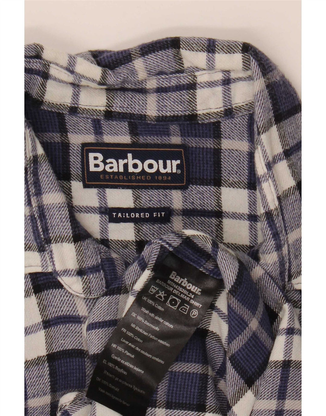 Koszula flanelowa męska Barbour o dopasowanym kroju, mała, bawełniana w granatową kratkę