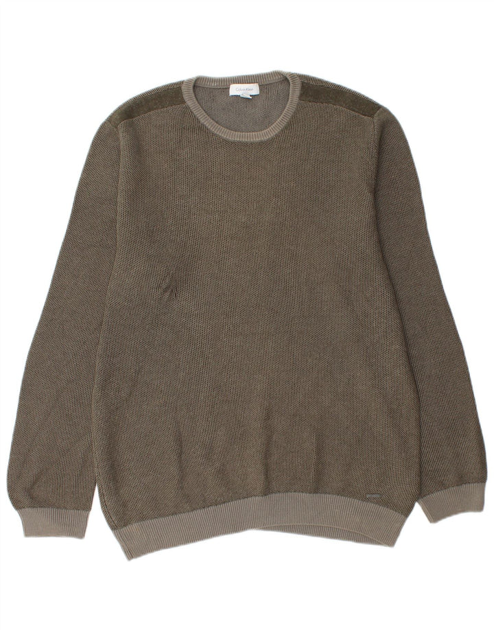 Męski sweter Calvin Klein z okrągłym dekoltem, średnioszary, bawełniany