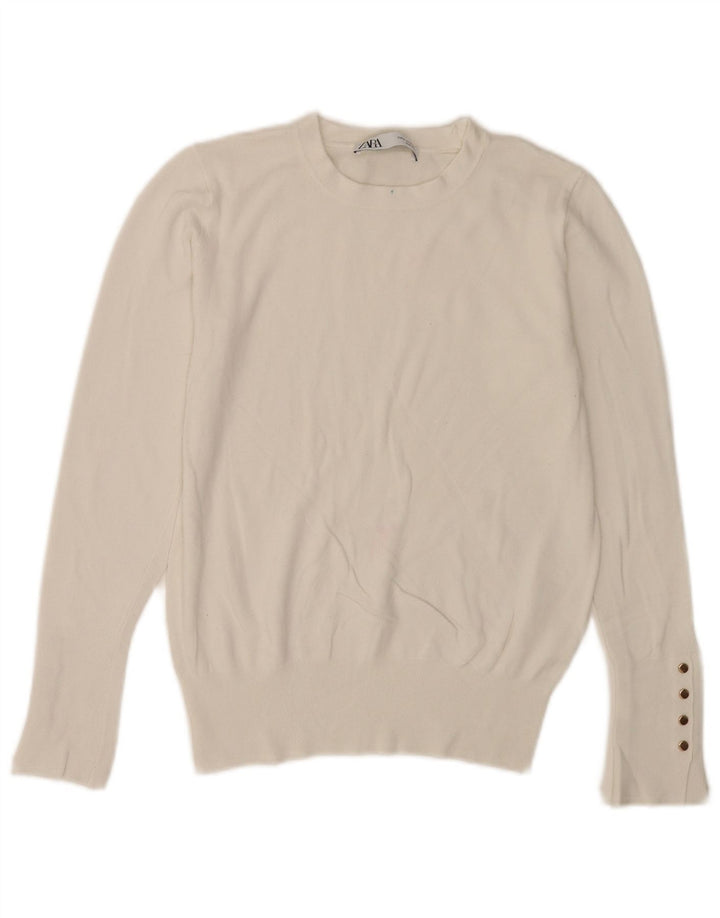 Sweter damski Zara z okrągłym dekoltem UK 12, średni biały
