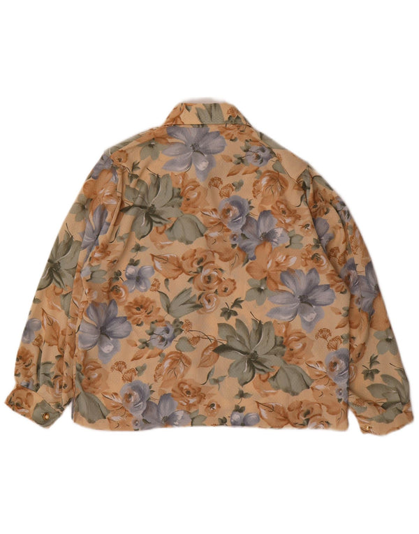 Damska bluzka koszulowa VINTAGE UK 14 Średni brązowy kwiatowy poliester