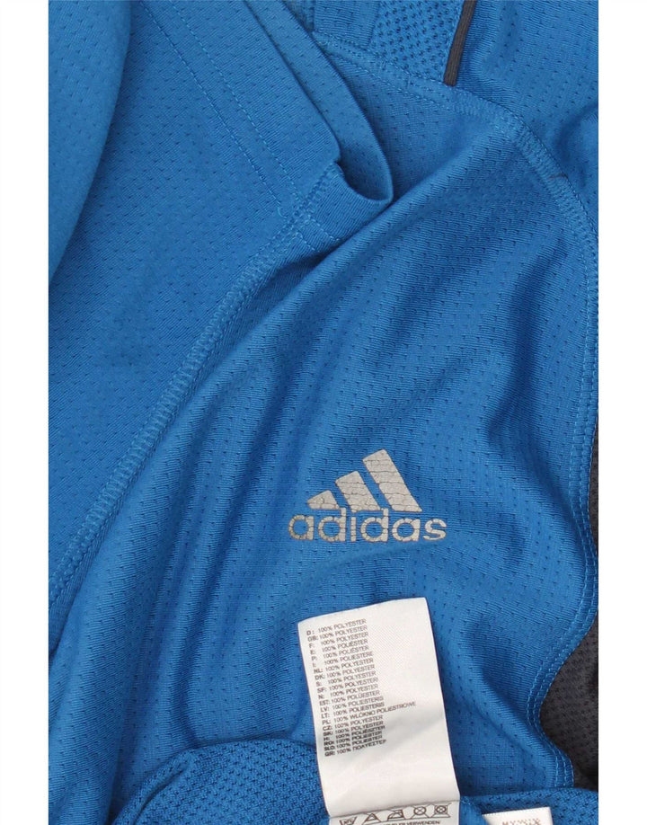 Adidas Męska koszulka Climalite Top, średni niebieski poliester z blokami kolorów