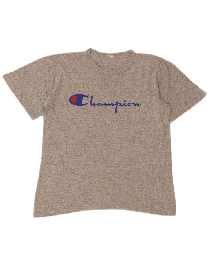 Męski T-shirt Champion z grafiką, duży, szary, z bawełny w plamki