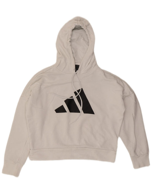 Damska bluza z kapturem Adidas Oversized Crop Graphic UK 4/6 XS Biała bawełna
