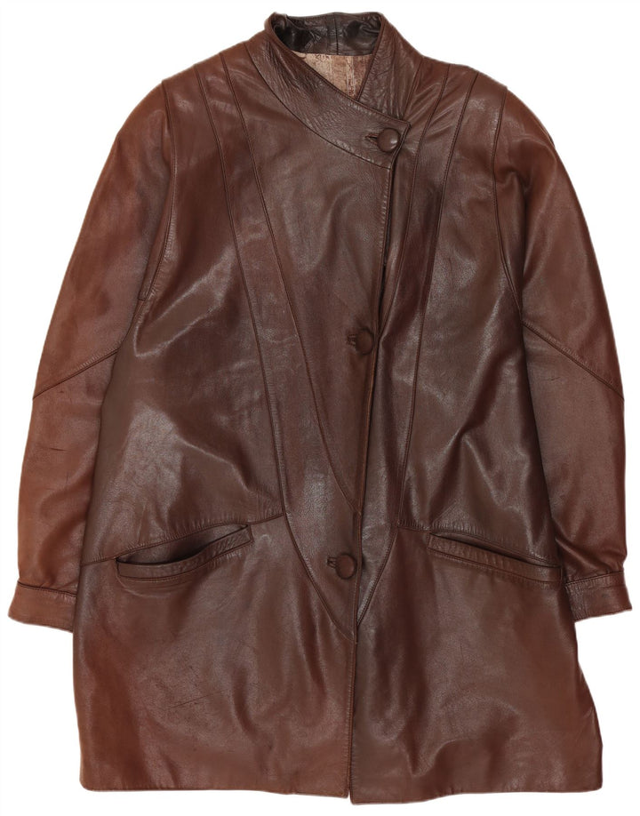 Vintage damski płaszcz skórzany oversize UK 14 średni brąz