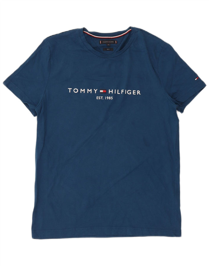 TOMMY HILFIGER Męski T-shirt z grafiką o dopasowanym kroju, XL, niebieski, bawełniany