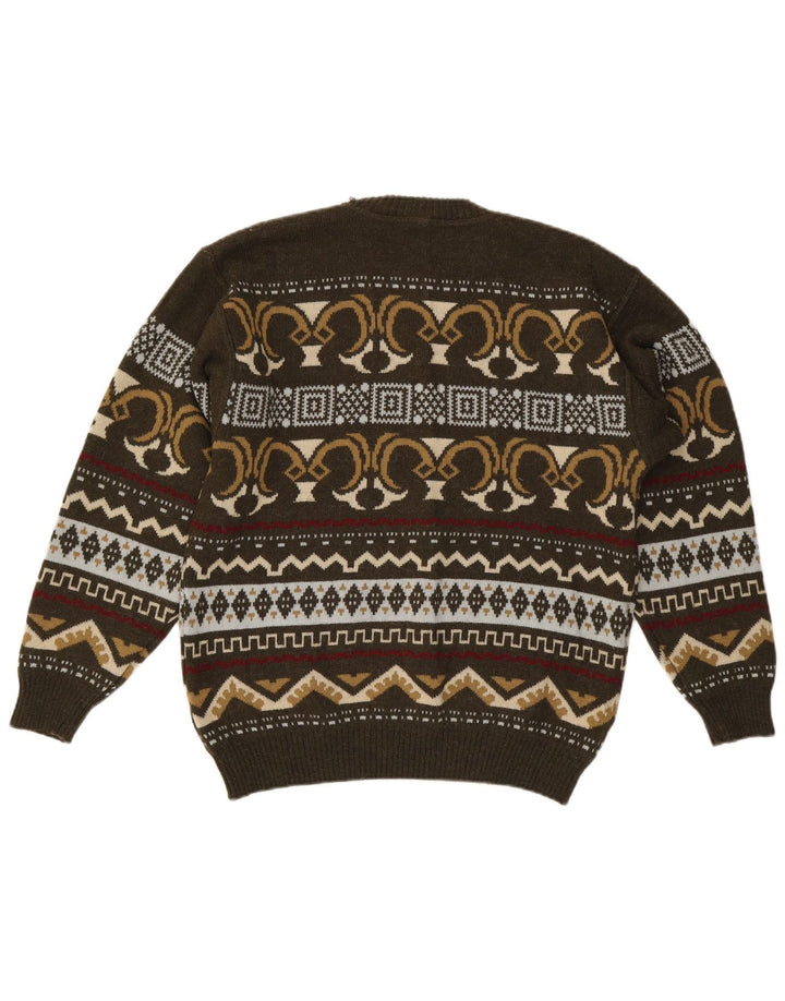 Bramante Męski sweter z okrągłym dekoltem IT 50 Średni khaki, geometryczna wełna