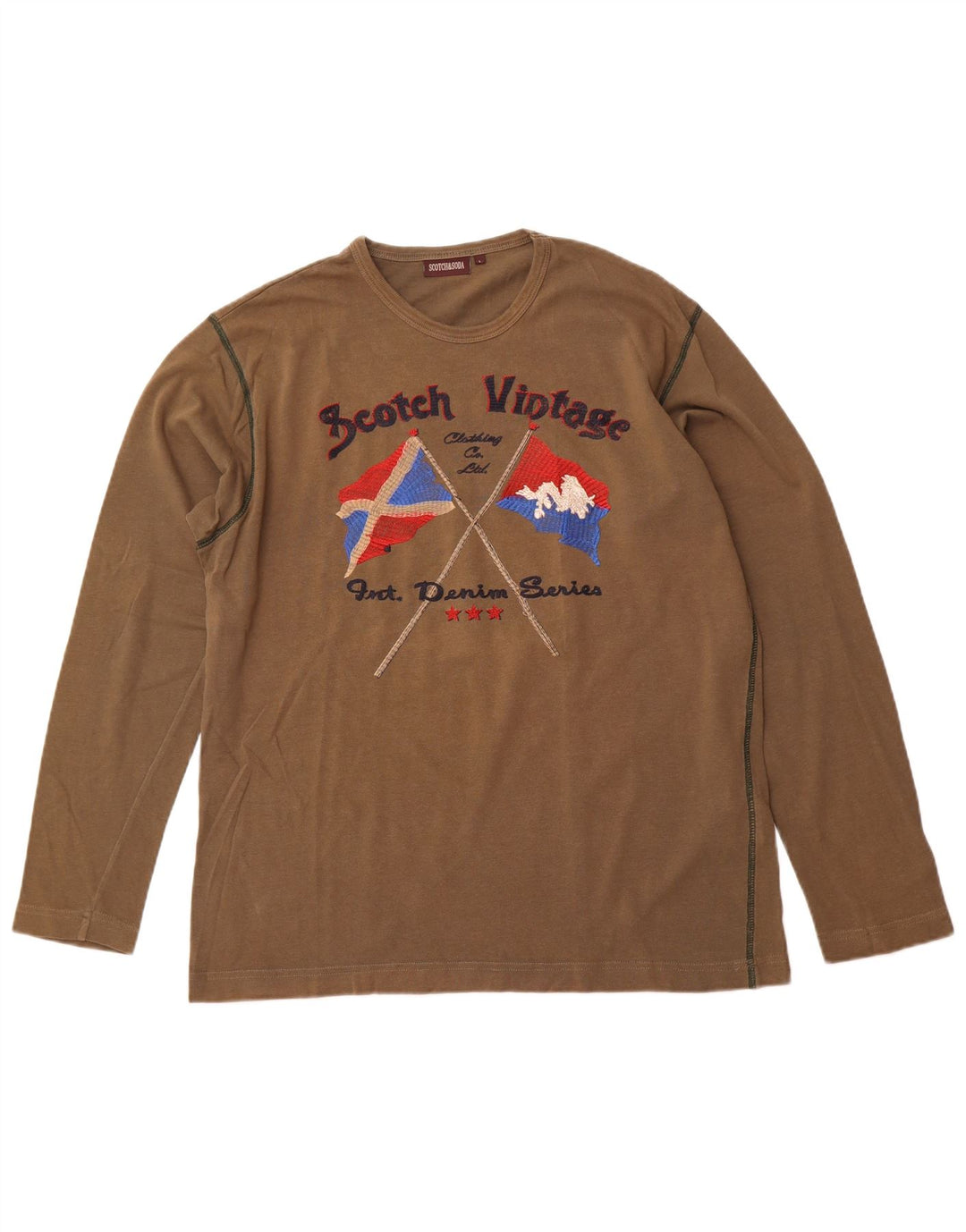 Męski top graficzny SCOTCH & SODA z długim rękawem, duży, bawełniany khaki