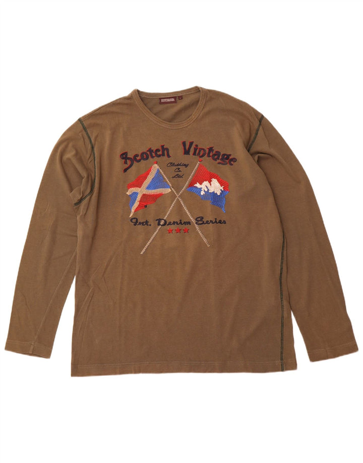 Męski top graficzny SCOTCH & SODA z długim rękawem, duży, bawełniany khaki