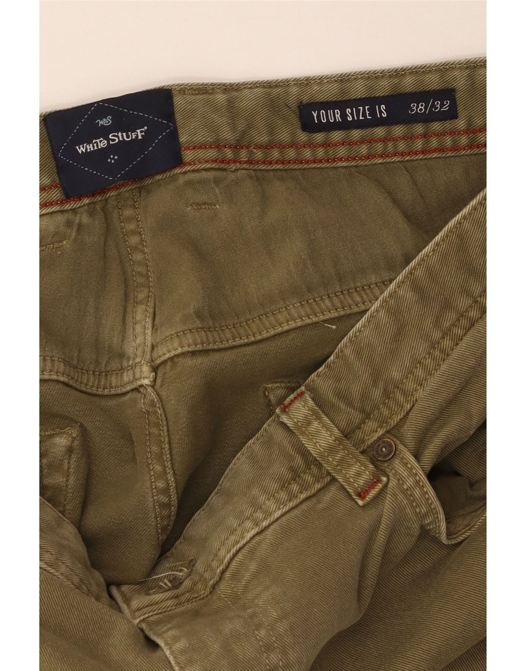 WHITE STUFF Męskie proste dżinsy W38 L32, bawełna khaki