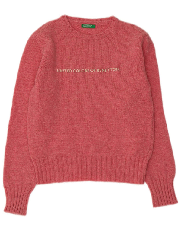 Damski sweter BENETTON Crop Graphic z dekoltem w łódkę UK 8 Small Pink
