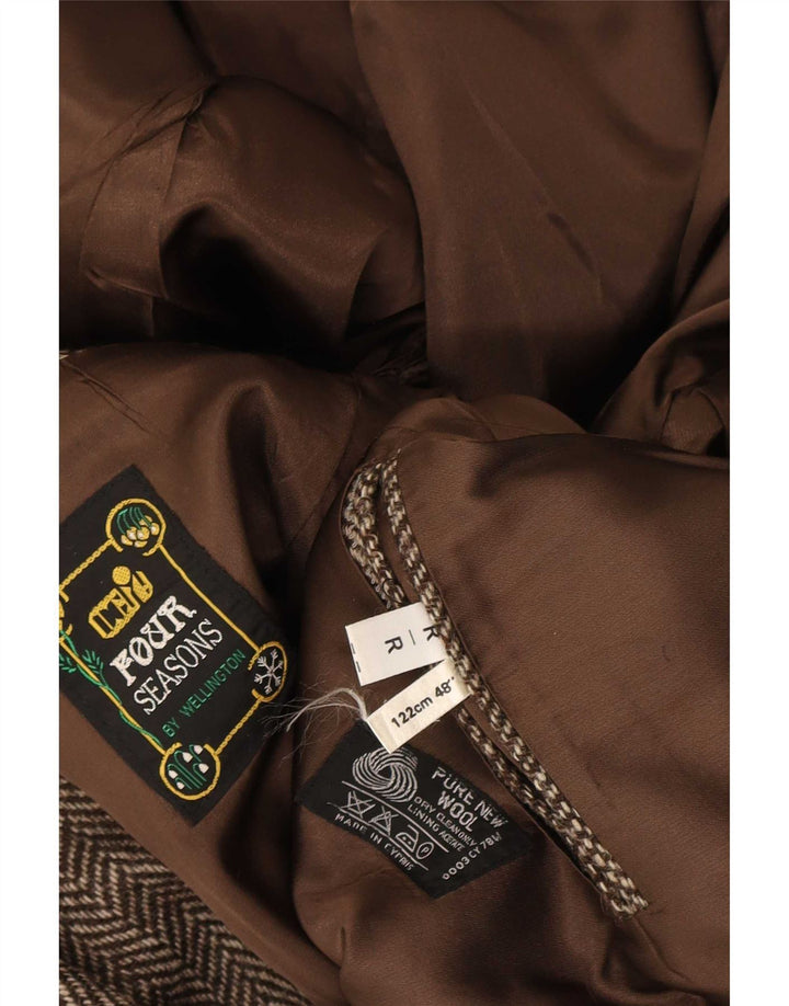 Męska marynarka zapinana na 2 guziki Four Seasons UK 48 4XL Brązowa wełna w jodełkę