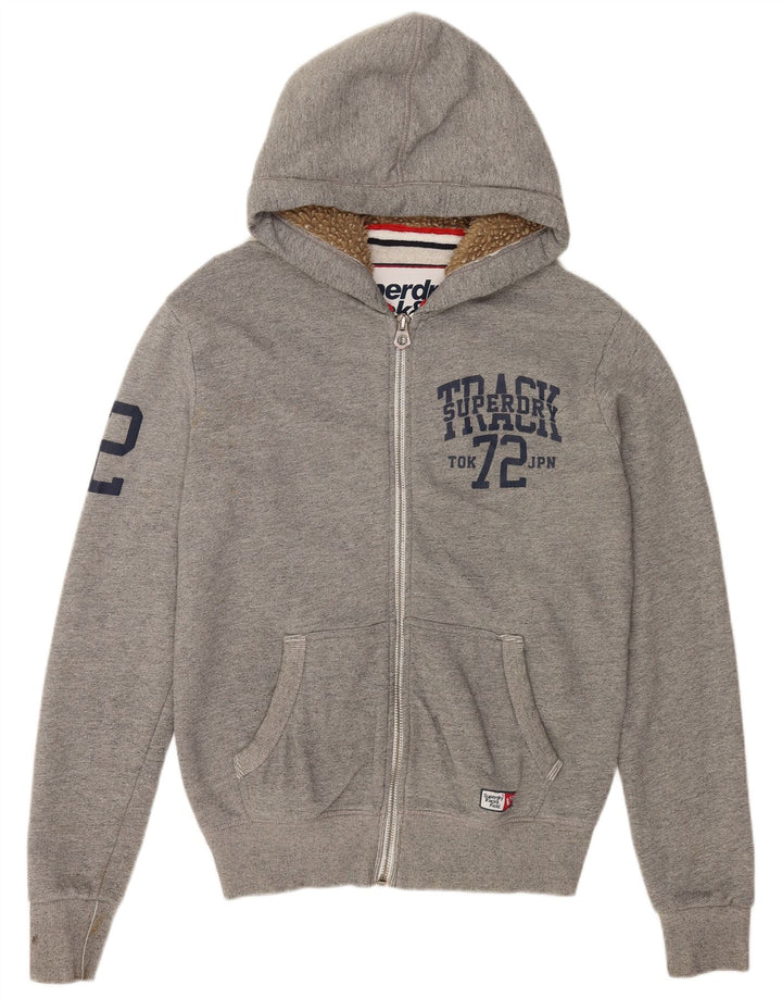 SUPERDRY Mens Graphic Zip Hoodie Sweater Medium Grey Cotton