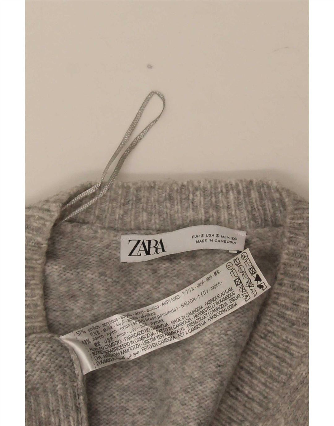 Męski sweter Zara z dekoltem w kształcie litery V, mały, szary, akrylowy