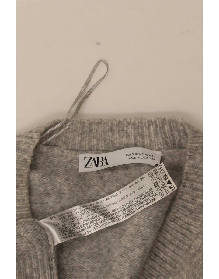 Męski sweter Zara z dekoltem w kształcie litery V, mały, szary, akrylowy