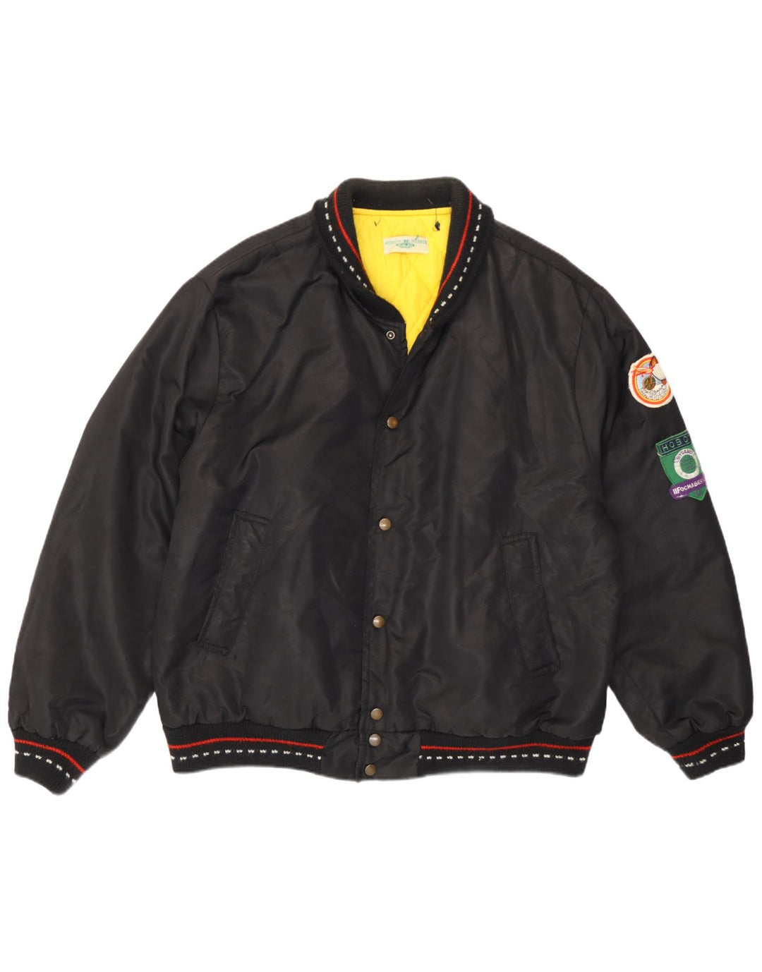 Vintage męska wyściełana kurtka bomber UK 40, duża czarna poliamid