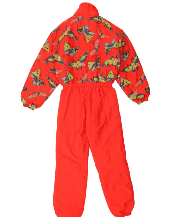 Kombinezon narciarski damski w stylu vintage w abstrakcyjny wzór UK 14 Średni czerwony motyl