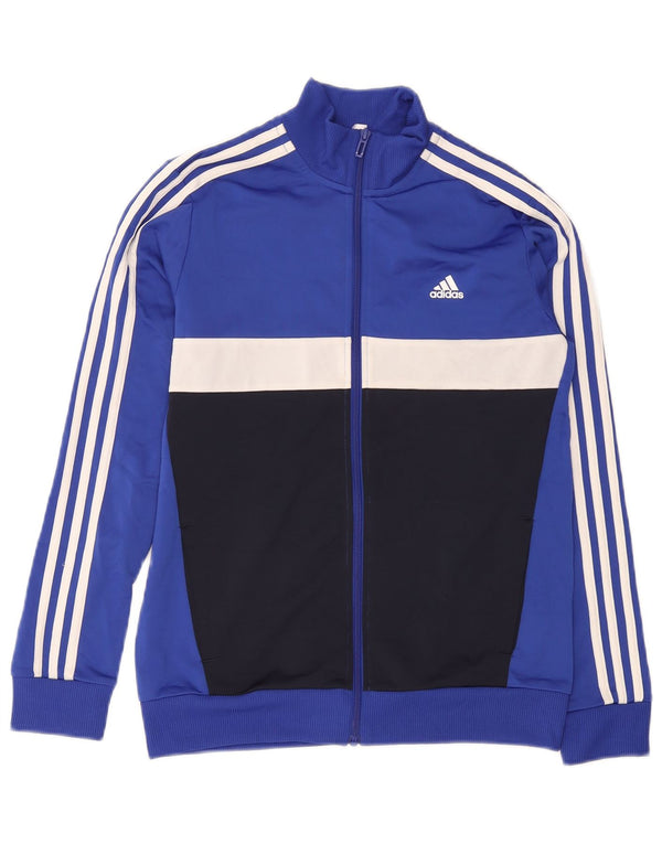 Adidas Boys Tracksuit Top Jacket 13-14 Years Blue Colourblock Polyester